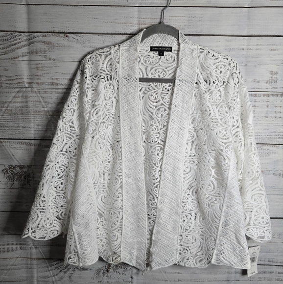 NWT Chris Mclaughlin Open Front Crochet Cardigan Womans Size XL White - Picture 1 of 6